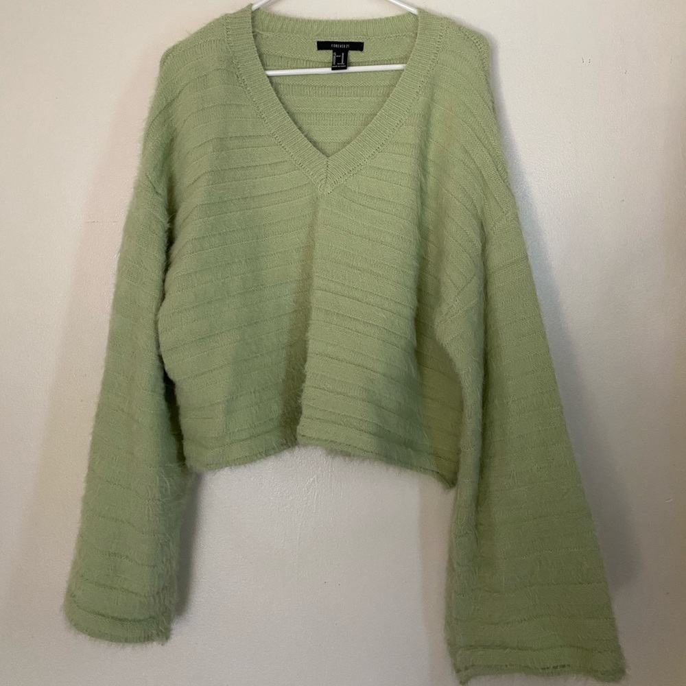 Forever 21 Light green fluffy bell sleeve sweater